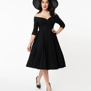 Unique vintage Black Off-Shoulder Dress